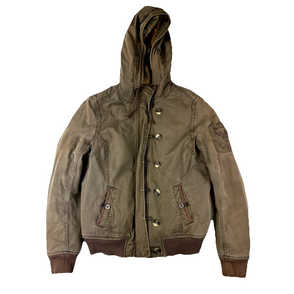 Old Navy Y2K Fur‎ Lined Bomber Jacket Women's L Mallcore Distressed VTG